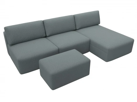 Диван угловой модульный с пуфом Лига-060 НПБ Лонг угол универсальный (ЛДСП,Брус,Фанера/Пластик/Рогожка/Серый) Лига Диванов 129720