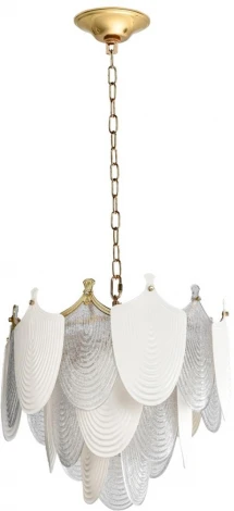 Подвесная люстра Odeon Light Porcela 5051/11 золото/белый/прозрачный/металл/фарфор/стекло E14 11*40W (220V, на цепи, лепестки)