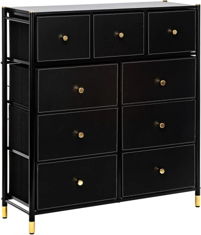 Комод Leset Нирита/Хайди, 9 ящиков, Черный (Сталь,Экокожа/Черный) арт.2500000209772
