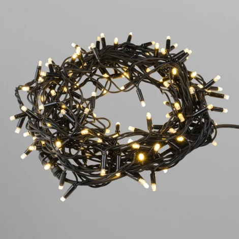 Гирлянда светодиодная 10м без вилки с эффектом мерцания, соединяемая, 100 светодиодов 2700K IP67 провод черный Uniel ULD-F90PRO S10M-100/TBK WW