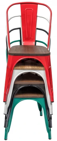 Cтул Tolix с деревянным сиденьем черный с золотой патиной