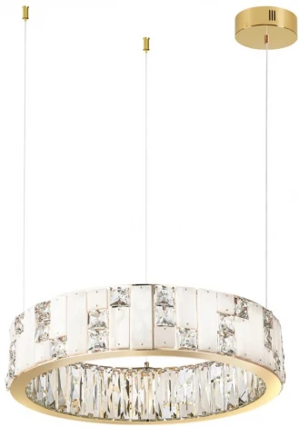 Подвесной светильник Odeon Light Crossa 5072/60L золото/прозрачный/белый/металл/хрусталь/алебастр LED 60W 3700K (220V, кольцо)