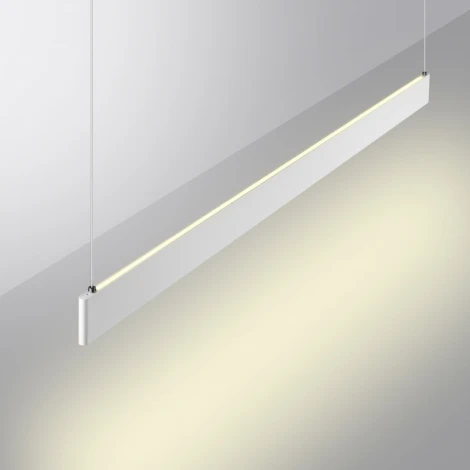 Подвесной линейный светильник Novotech Iter 359547 белый диммир. со сменой цв.темпер. (пульт ДУ/прилож. Smart Life) LED 12/24W 220V 3000-5700К (регулировка яркости, умный дом - Алиса, Tuya Smart, Smart Life, на тросе)