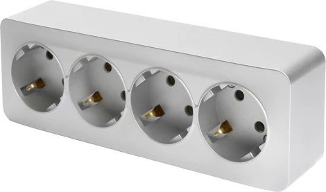 Розетка 4-х местная с заземлением (серебро) Stekker София 49332