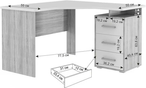Лайт-2 Стол компьютерный 1200 угловой Mebelson (ЛДСП/Белый) арт.SKL2.2N02.1477