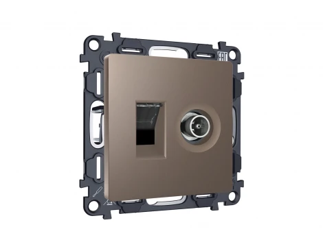 Комплект механизма ТВ-розетки оконечной и Ethernet RJ-45 розетки с автоматической защитной шторкой встраиваемый (темная бронза матовый) Ambrella Volt QUANT MA642510