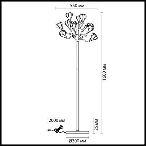 Торшер Odeon Light Gardi 5090/12F черный матовый/белый/фарфор G4 LED 12*5W (220V, выключатель, цветы)
