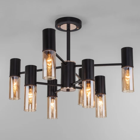 Потолочная люстра Wi-Fi на штанге Eurosvet Tesoro 70125/8 черный (220V, управление смартфоном, голосовое управление, умный дом - Minimir Home, Алиса, Маруся, Салют)