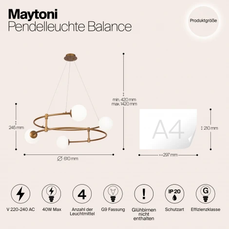 Подвесная люстра Maytoni Balance MOD317PL-04G (220V, на тросе, шарики)