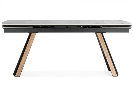 Кухонный стол Woodville Симмонс 180(260)x90 statuario titan gloss / черный / орех дуб монтана