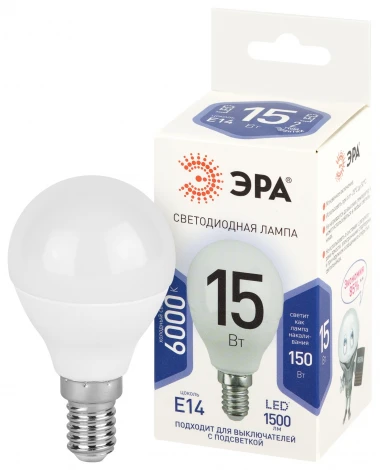 Лампочка светодиодная E14 15 Вт ЭРА LED P45-15W-860-E14 LED P45-15W-860-E14