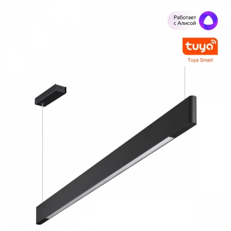 Подвесной линейный светильник Novotech Iter 359548 черный диммир. со сменой цв.темпер. (пульт ДУ/прилож. Smart Life) LED 12/24W 220V 3000-5700К (регулировка яркости, умный дом - Алиса, Tuya Smart, Smart Life, на тросе)