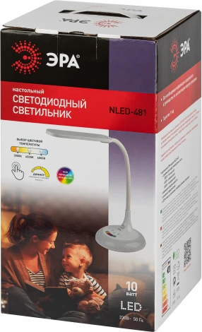 Офисная настольная лампа светодиодная с регулировкой цветовой температуры яркости и ночным режимом ЭРА NLED-481-10W-W (220V, сенсорный выключатель)