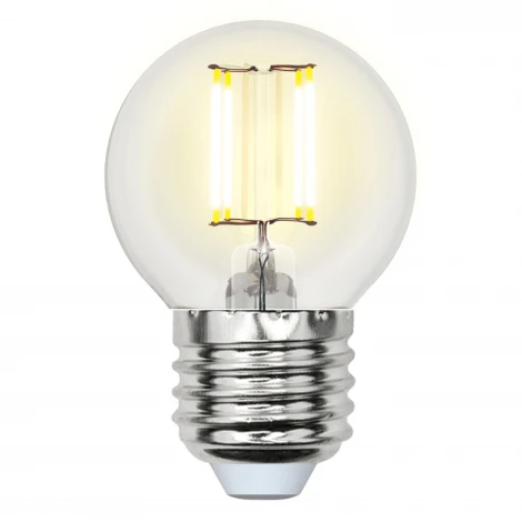 Лампочка светодиодная шар прозрачная E27 7,5W 3000K Uniel LED-G45-7,5W/WW/E27/CL GLA01TR