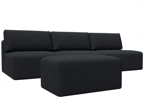 Диван прямой модульный с пуфом Лига-060 НПБ Лонг (ЛДСП,Брус,Фанера/Пластик/Замша/Темно-серый) Лига Диванов 129483