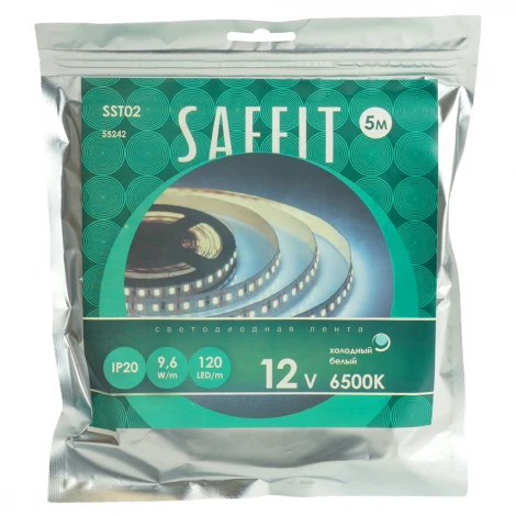 Лента светодиодная Saffit SST02 55242 120SMD(2835)/м 9.6Вт/м 12V 5000*8*1.22мм 6500К, IP20