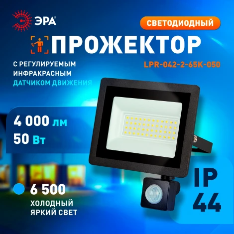 Прожектор уличный светодиодный с датчиком движения ЭРА LPR-04 LPR-042-2-65K-050