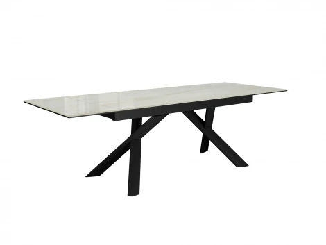 Стол DKX140 керамика глянец Ostra Bianco (мрамор глянец белый)/подстолье черное/опоры черные (2уп.) Dikline 00-00081854
