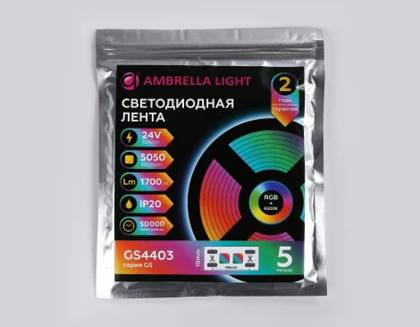 Светодиодная лента RGB с холодным белым светом Ambrella Illumination GS4403 5050 60Led 10W/m 24V IP20 RGBW+6500K 5m