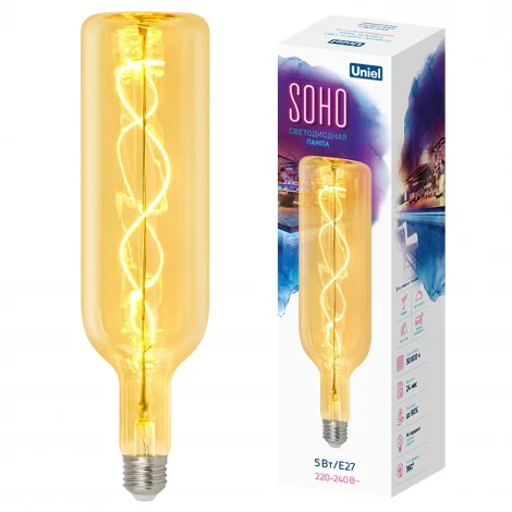Лампа светодиодная филаментная, золотистая колба, спиральный филамент Uniel Soho LED-SF21-5W/SOHO/E27/CW GOLDEN GLS77GO