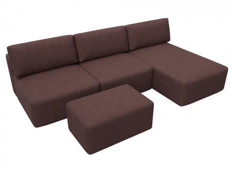 Диван угловой модульный с пуфом Лига-060 НПБ Лонг угол универсальный (ЛДСП,Брус,Фанера/Пластик/Замша/Бордовый) Лига Диванов 129522