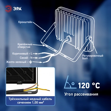 Прожектор уличный светодиодный ЭРА LPR-06 LPR-062-0-65K-050