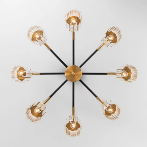 Потолочная люстра Wi-Fi на штанге Eurosvet Tenia 70090/8 черный (220V, хрусталь, управление смартфоном, голосовое управление, умный дом - Minimir Home, Алиса, Маруся, Салют)