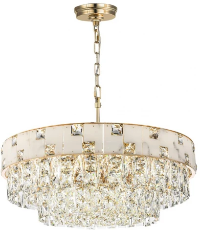 Подвесная люстра большая Odeon Light Chessi 5076/10 золото/прозрачный/белый/металл/хрусталь/алебастр E14 12*40W 5076/12 (220V, на цепи, круглые)