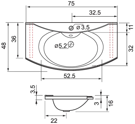 Раковина Цвет и Стиль Техно 75 с полотенцедержателем