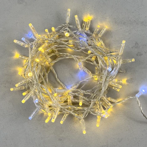 Гирлянда Нить с колпачком 10м золотой с мерцанием белого диода 24В, 100 LED, провод прозрачный ПВХ, IP65 Laitcom PST100BLWCAP-10-1GL