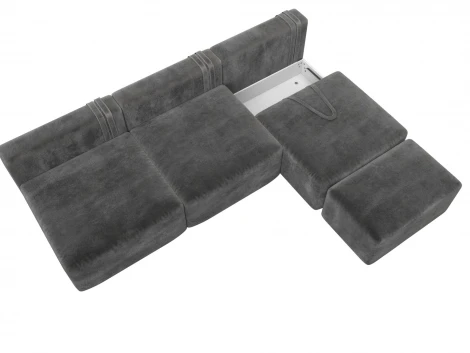 Диван прямой модульный с пуфом Лига-060 НПБ Лонг (ЛДСП,Брус,Фанера/Пластик/Велюр/Серый) Лига Диванов 129477