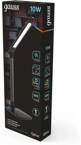 Настольная лампа Gauss Qplus GT5042 10W 590lm 3000-6000K черный диммируемый USB LED