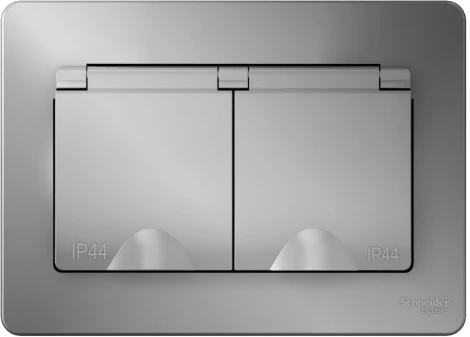 Розетка встраиваемая двойная с заземлением, шторками и крышкой (алюминий) IP44 Systeme Electric Blanca BLNRS441123