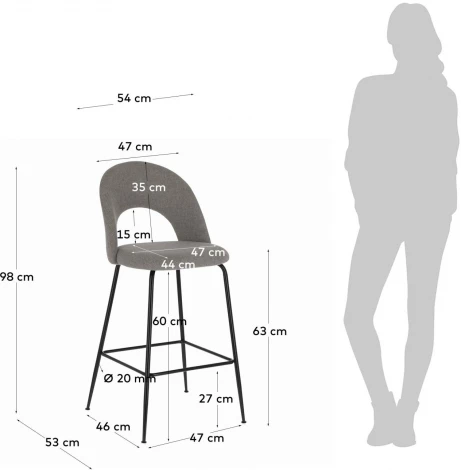 Барный стул La Forma (ex Julia Grup) Mahalia (Серый,Черный/ Сталь,Фанера,Пена,Металл)