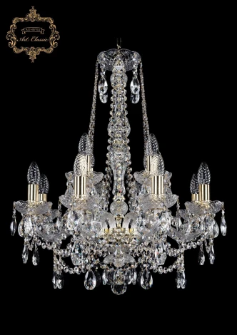 Подвесная люстра Art Classic 11.25 11.25.8+4.200.h-67.Gd.Sp (220V, хрусталь, на цепи, подсвечник, свеча)