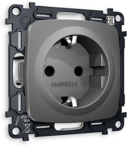 Комплект механизма Ambrella Volt электрической розетки OMEGA MO657010 Антрацит серый с заземлением и шторками 2P+E 16A-250V QUANT