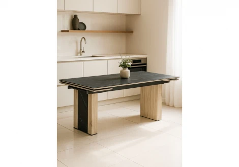 Кухонный стол Woodville Бернардо 180x90 черный мрамор / дуб монтана