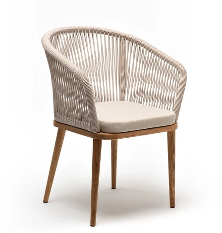 "Марсель" стул плетеный из роупа, основание дуб, роуп бежевый круглый, ткань бежевая 052 4SIS арт.УТ-00007613