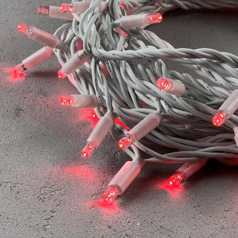 Гирлянда Нить 10м красная 24В, 75 LED, провод белый каучук, IP65 Laitcom LL75-8-1R
