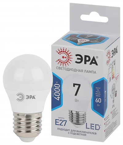Лампочка светодиодная E27 7W ЭРА LED P45-7W-840-E27