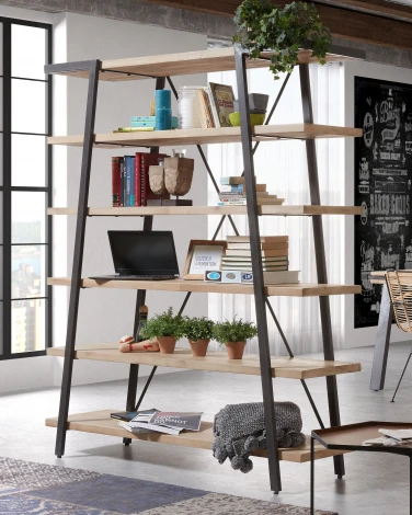 Стеллаж La Forma (ex Julia Grup) Thinh (Черный/ Металл,Акация,Сталь,Дерево)
