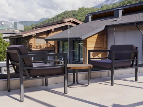 "Эстелья" кресло, каркас алюминий темно-серый (RAL7024) муар, ткань темно-серая 027 4SIS арт.УТ-00009506