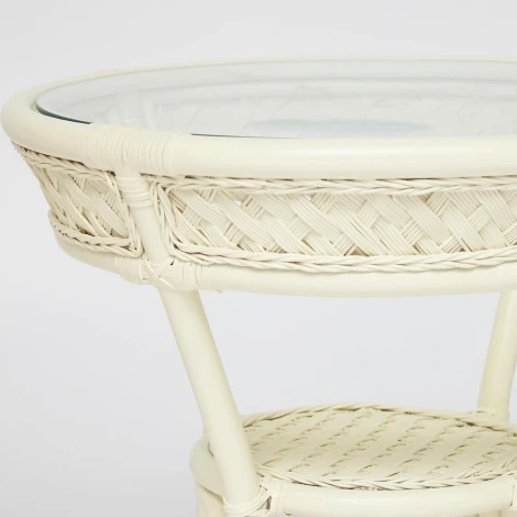 Комплект террасный ANDREA (стол кофейный со стеклом + 2 кресла + подушки) TCH White (белый) (ротанг)