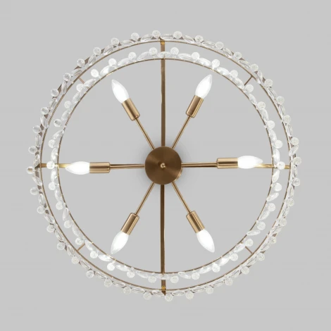 Подвесная люстра Wi-Fi на штанге хрустальная Eurosvet Sophie 60165/6 латунь (220V, управление смартфоном, голосовое управление, умный дом - Minimir Home, Алиса, Маруся, Салют)