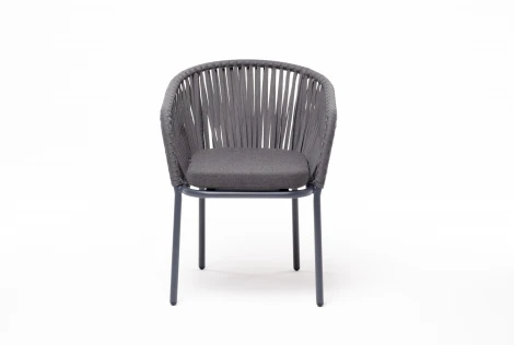 "Бордо" стул плетеный из роупа, каркас алюминий темно-серый (RAL7024) муар, роуп серый 15мм, ткань темно-серая 027 4SIS арт.УТ-00007017