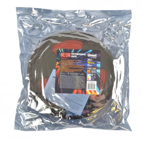 Светодиодная гибкая герметичная лента Neon 15 м. Neon ULS-N11-2835-120LED/m-8mm-IP67-DC24V-10W/m-15M-RED катушка в герметичной упаковке