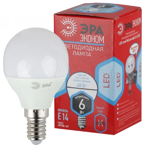 Лампочка светодиодная E14 6Вт ЭРА ECO LED Р45-6W-840-E14 ECO LED P45-6W-840-E14 R