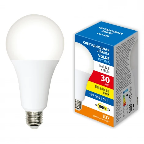 Лампа светодиодная матовая, теплый белый свет 3000K Volpe Optima LED-A80-30W/3000K/E27/FR/SLS