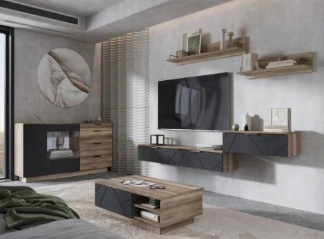 ТВ-тумба Woodville Диамо ТБ 03 софт графит / дуб каньон 546011