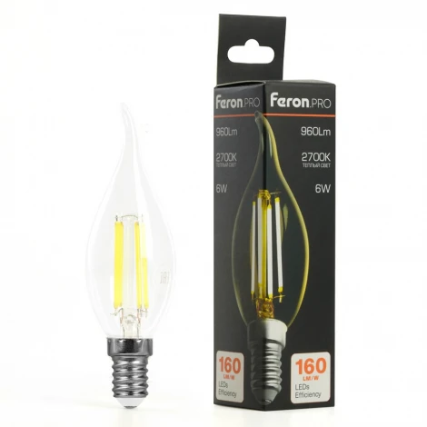 Лампа светодиодная филамент C35T свеча на ветру 6W 175-265V E14 2700К Feron LB-1216 51262
